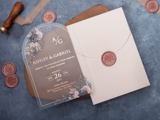 Floral Acrylic Wedding Invitation with Pink Envelope